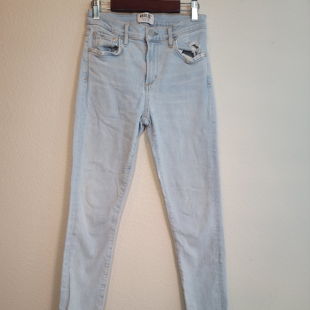 AGOLDE NICO HIGH RISE DISTRESSED JEANS LIGHT WASH WOMEN'S JEANS 25 - Picture 8 of 16